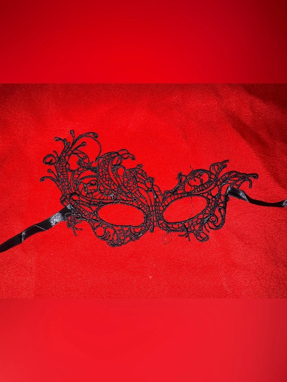 Lace Venetian Eye Mask - Black on Red